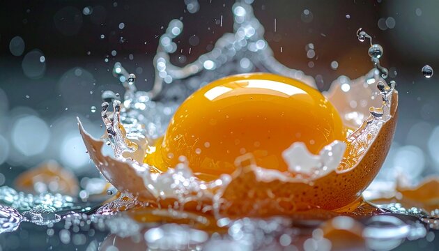 Egg Yolk Splashing in Water - A Vibrant Culinary Moment.