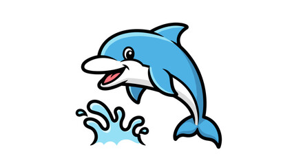 Obraz premium Blue Cartoon Dolphin Jumping Out Water.