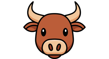 Obraz premium Cartoon Cow Head with Horns Illustration.