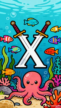 Alfabet and fish in a water
