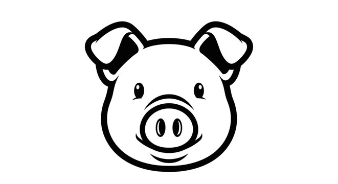 Simple Black and White Pig Face Illustration 3.