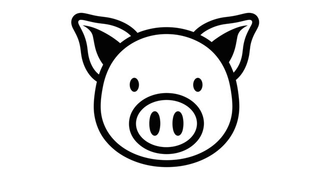 Simple Black and White Pig Face Illustration 2.