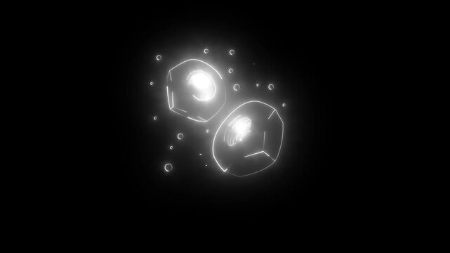 3D nut models. Isometric thin line style. Technology concept. Neon glowing icons.
