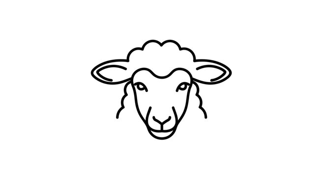 Simple Line Drawing of Sheep Head.