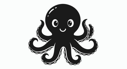 Obraz premium Smiling Cartoon Octopus with Curled Tentacles.