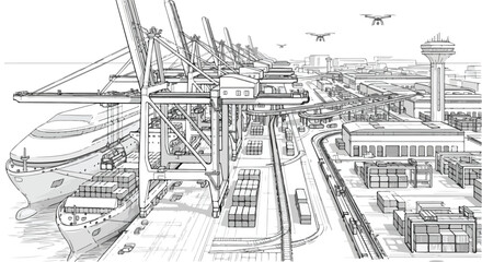 Industrial port city planning technical sketch