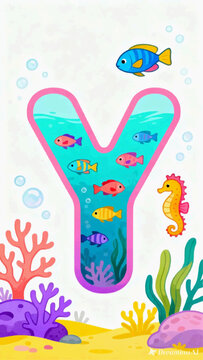 Alfabet and fish in a water