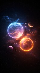 Naklejka premium Vibrant Planets in Deep Space – Colorful Nebula Galaxy Cosmic Background for Wallpapers & Astronomy