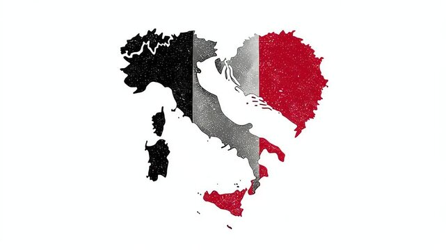 Italy map in heart shape with French flag colors.