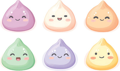 Cute pastel japanese cartoon-style dumplings, simple flat design vector illustration on a transparent background