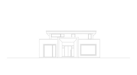 Minimalist Modern House Front Elevation Line Art Vector Drawing. Contemporary Residential Architecture Blueprint Outline.