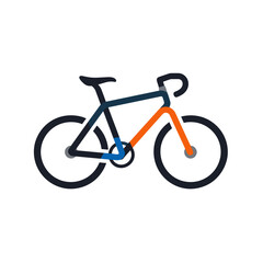 Fototapeta premium A minimalist, flat design illustration of a road bicycle with a dark blue frame and orange accents.