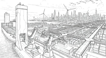 Fototapeta premium Construction city skyline architectural sketch art