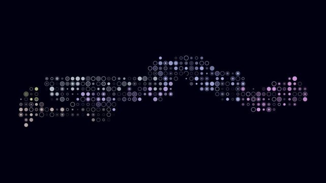 Gambia map animation. Shape of the country with pulsating colored dots. Small size circle blocks. Digital style Gambia map on dark background. Awesome video.
