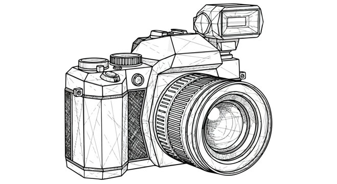 Professional DSLR camera photography gear sketch