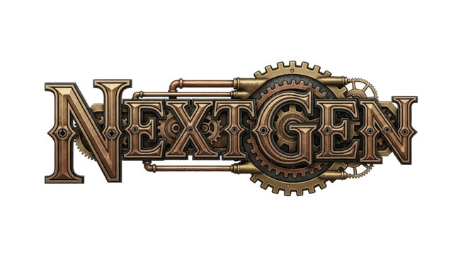 Stunning steampunk style NextGen logo with gears and pipes