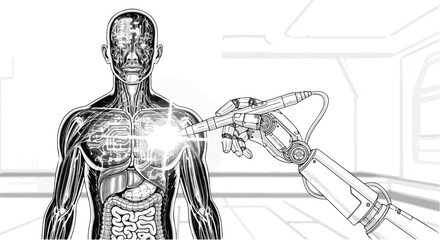 Obraz premium Human heart AI technology medical sketch