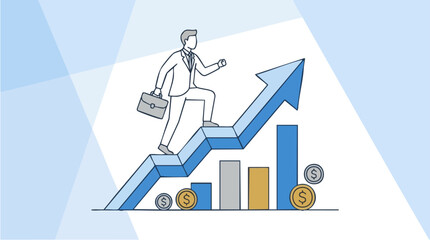 Fototapeta premium Businessman climbing growth graph upwards.