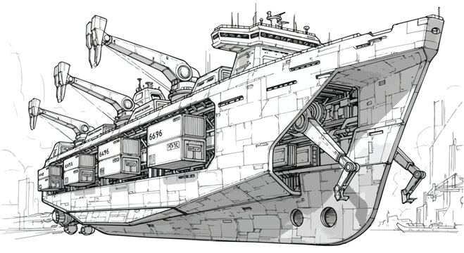Sinking cargo ship maritime accident sketch art