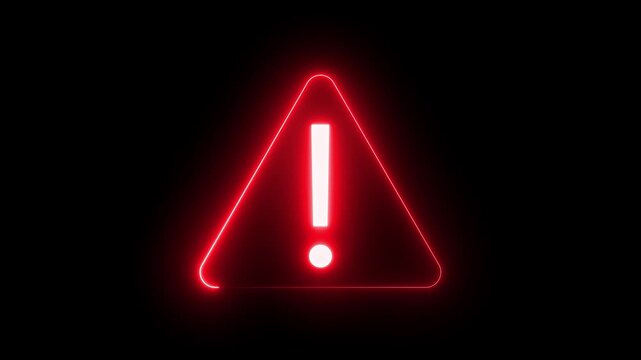 Neon glow effect danger warning sign animation