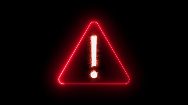 Red neon warning sign with fire effects