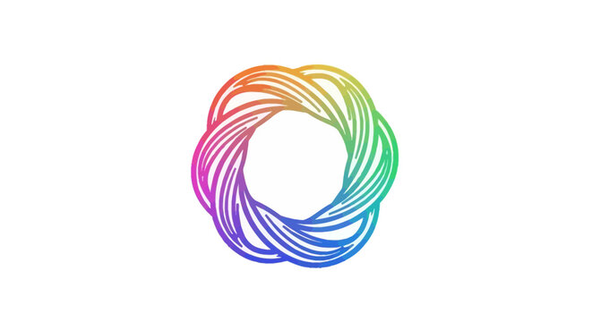 Vibrant Rainbow Intertwined Circle Knot Abstract Design on White Background