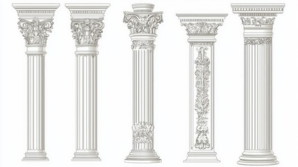Obraz premium Isolated marble columns highlighting ancient craftsmanship against a white backdrop.