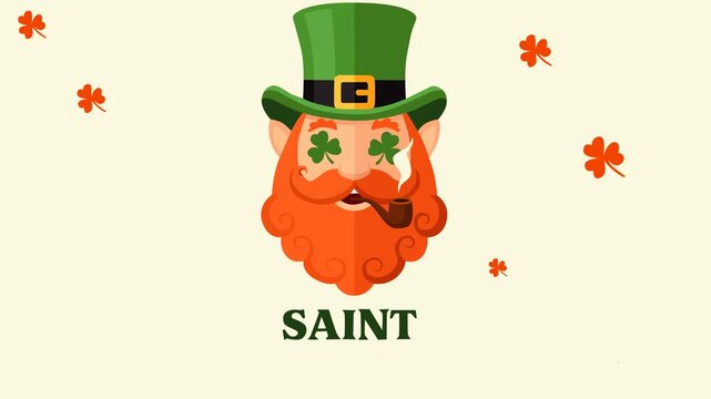 Playful Saint Patrick&rsquo;s Day footage featuring a cheerful leprechaun face with shamrock eyes, green hat, red beard, and festive clover elements, celebrating Irish luck, folklore, and holiday spirit