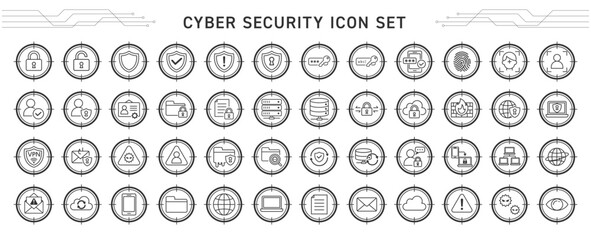 サイバーセキュリティの丸囲いアイコンセット｜ネットワーク・情報保護