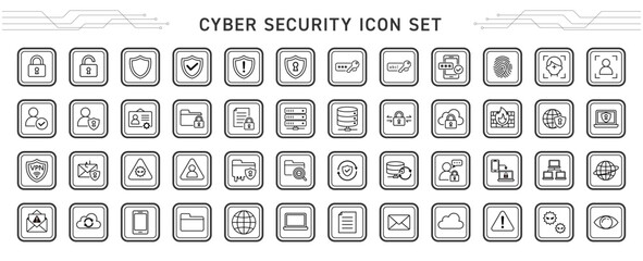 サイバーセキュリティの四角囲いアイコンセット｜ネットワーク・情報保護