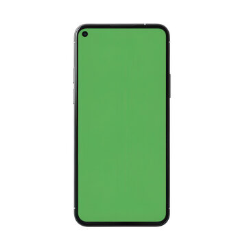 Modern Smartphone with Green Screen Display for Mockups, PNG isolated on transparent background