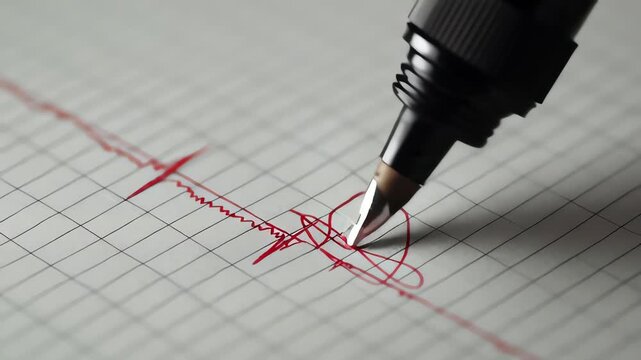 Seismograph pen drawing graph lines.