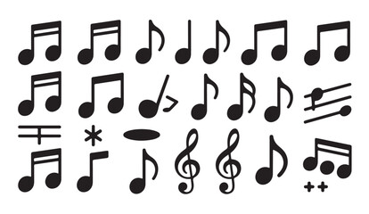 Obraz premium Collection of diverse musical notes and symbols isolated on white background vector