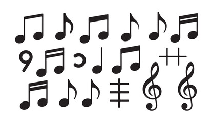 Obraz premium Musical notes and symbols vector set featuring treble clefs eighth notes and sixteenth notes