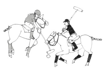 ペンで描いたポロ競技の白と黒のベクターイラスト