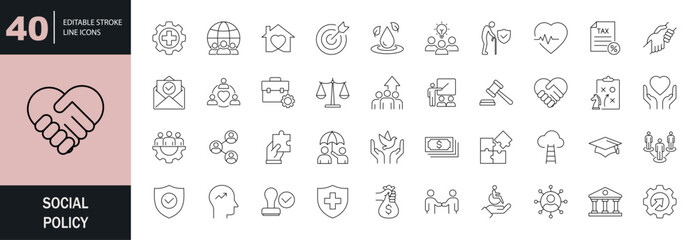 Social policy icon set. Editable line icons. Vector illustration. © hook 