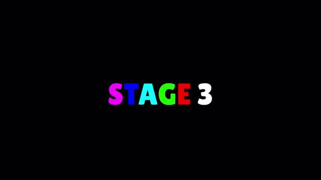stage 1 to stage 9 vertical swiping text animation ending with final stage title for workflow progress steps, business process timeline and project development.