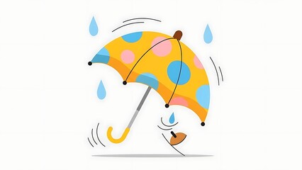 Colorful umbrella with raindrops illustration on white background