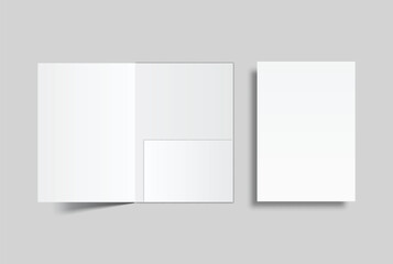 Fototapeta premium A4 Size paper folder mockup bi fold design and paper with pocket on isolated on background.Blank folded paper, open leaflet template for print layout, brochure, presentation document, flyer, catalogue