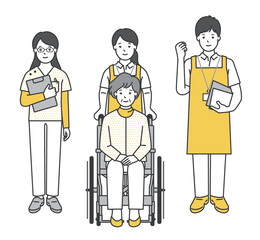 車椅子の高齢者と介護士のイラストベクター素材