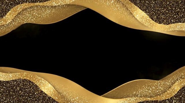 Elegant Golden Glitter Wavy Frame on Black Background for a Universal Greeting Card Loop Background, Perfect for Festive Celebrations and Luxury Events