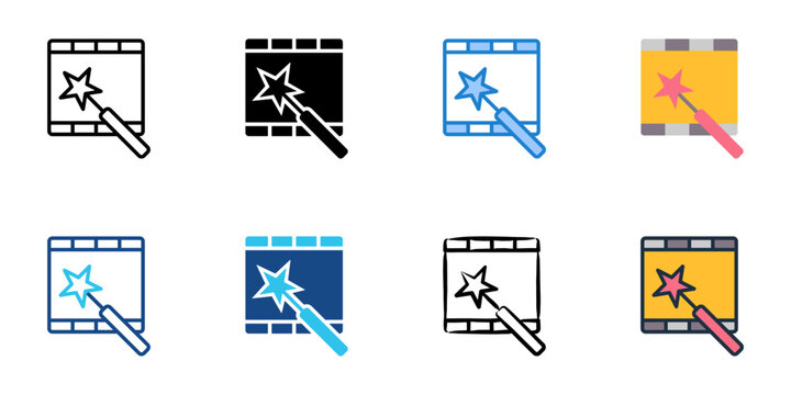 Visual effects icons set multiple style collection. Editable stroke 
