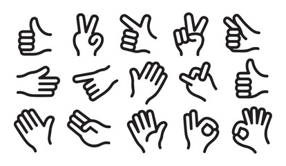 Fototapeta premium Set of hand gesture icons showing different actions and communication signs