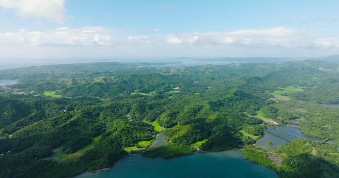 Scenic landscape of Island with green forest. Santa Fe, Tablas, Romblon. Philippines.