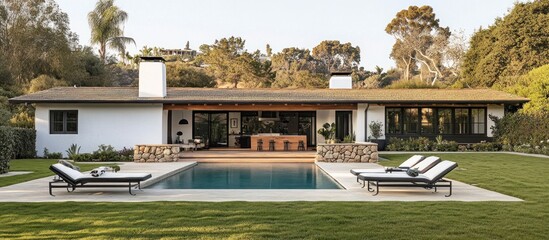 Modern Pool House with Outdoor Living Area
