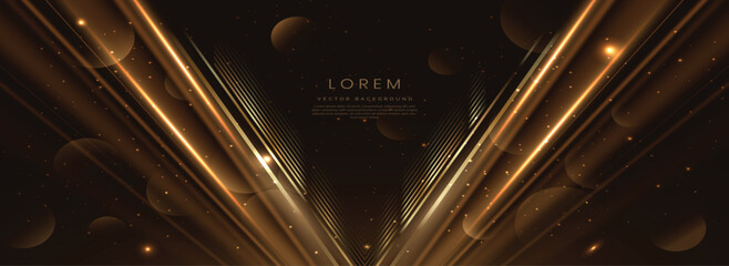 Abstract lighting diagonal effect neon gold light ray on on dark brown background. Template premium award ceremony design. © Rbjn