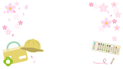 桜と幼稚園グッズのかわいい背景素材