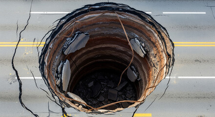 image of a large hole in the middle of a public road