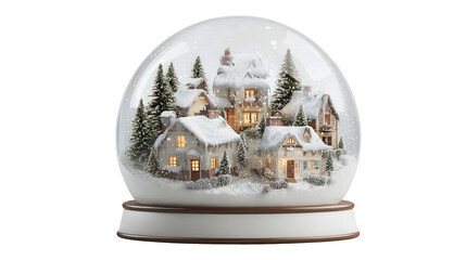 Snow globe featuring winter village scenery without figures background isolated on a Transparent background, PNG file.