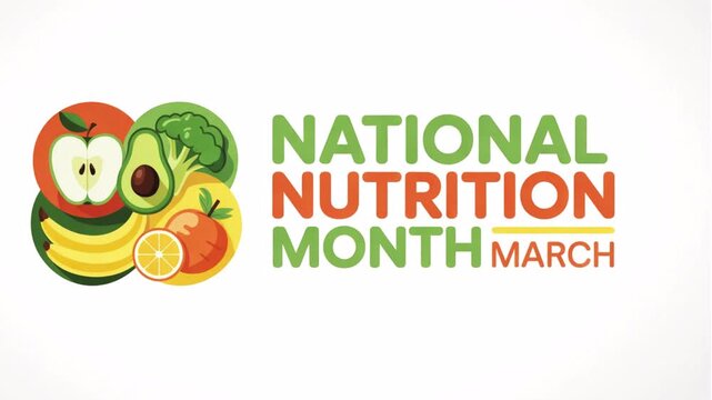 Animated video about National Nutrition Month March. Transparent background  with empty space on the right.